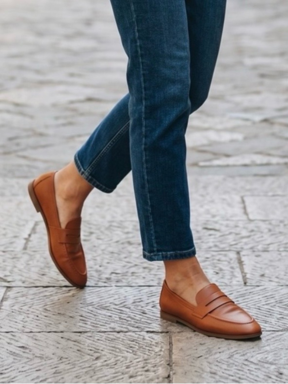 A New Day Clover Cognac Penny Loafers Slip On Faux Leather Flats 10